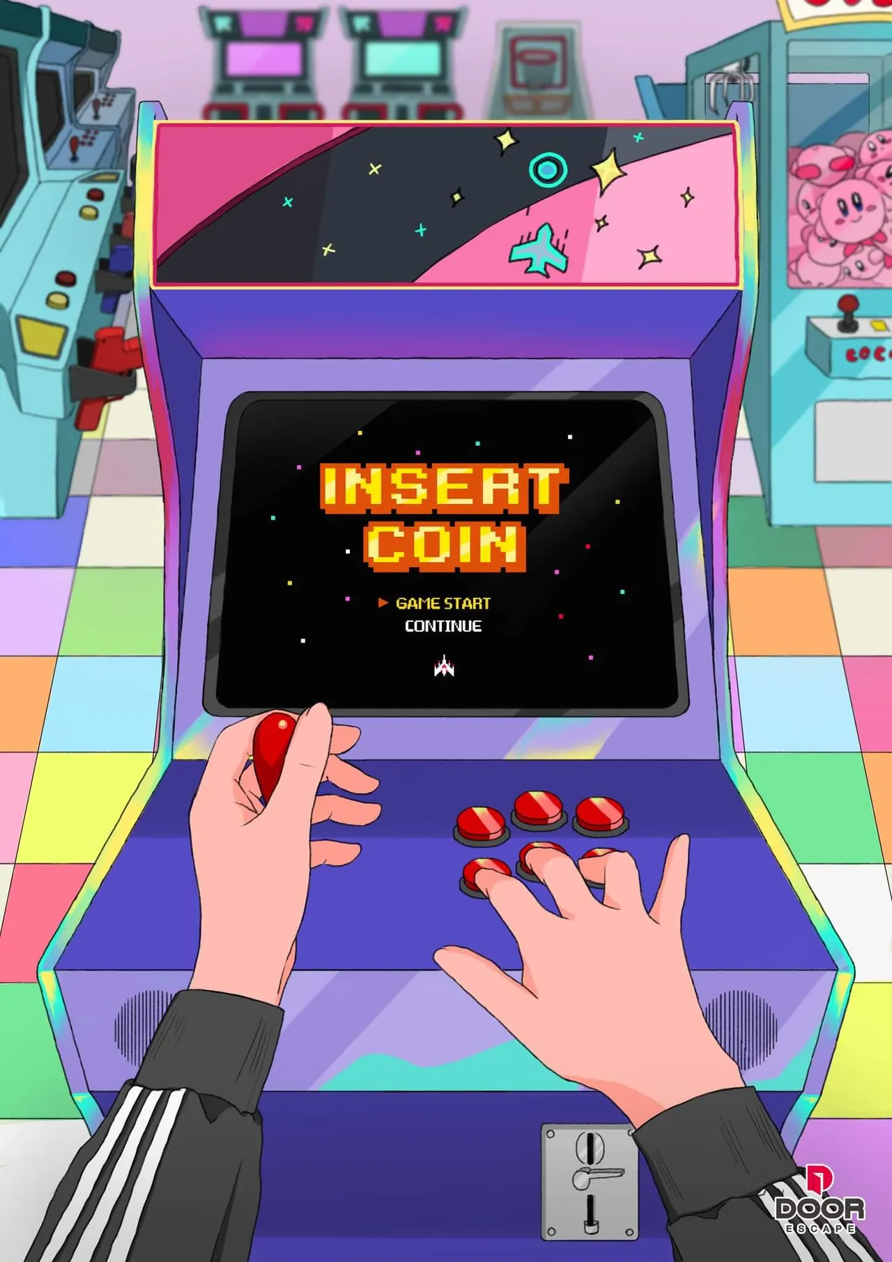 INSERT COIN · 도어이스케이프 강남가든점 테마 포스터